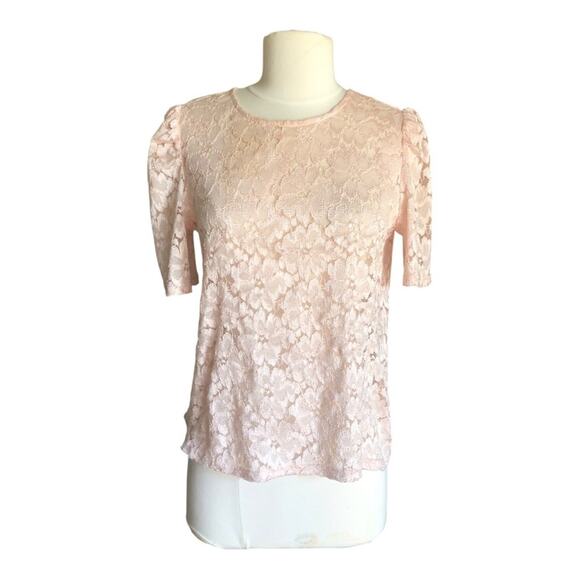 Chelsea•28 Pink Floral Lace Print Short Sleeve Blouse Extra Small Preowned - Picture 1 of 9